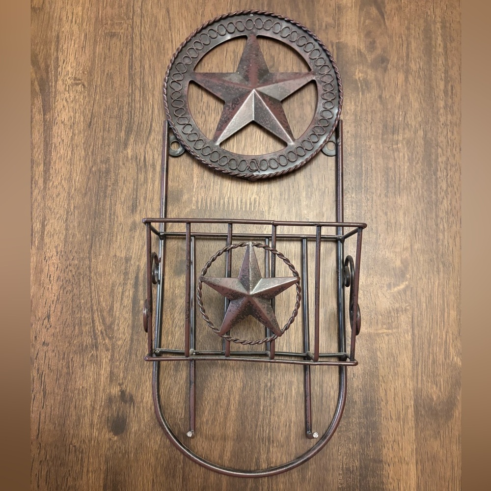 Rustic Texas Star Metal Wall Organizer Basket – Western Home Decor